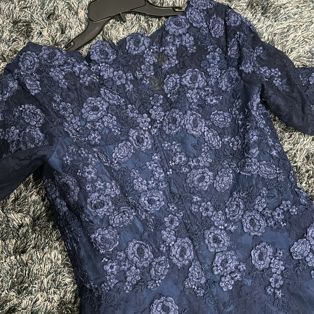 NWOT La Femme navy blue lace ball gown - Picture 9 of 12